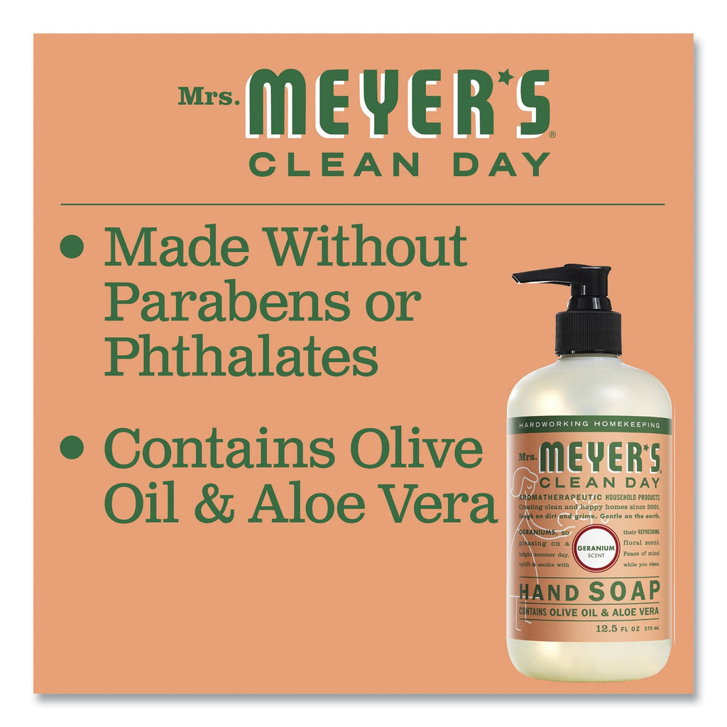 Mrs. Meyer's Clean Day Liquid Hand Soap, Geranium, 12.5 oz, 6/Carton